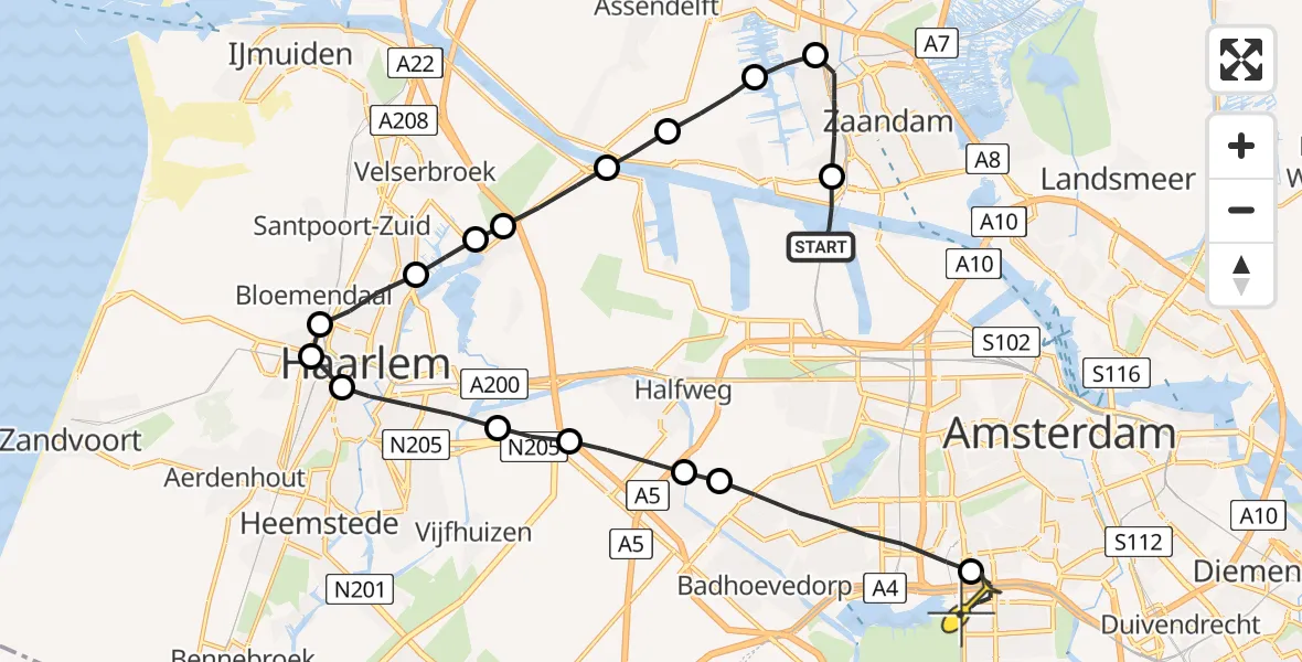 Routekaart van de vlucht: Lifeliner 1 naar VU Medisch Centrum Amsterdam