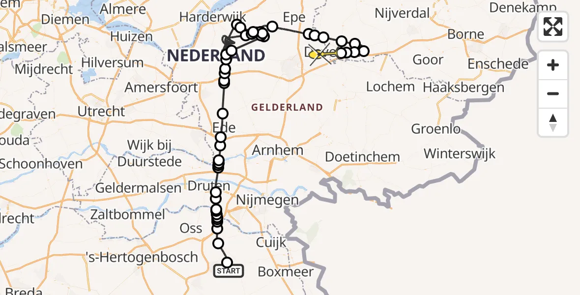 Routekaart van de vlucht: Politiehelikopter naar Twello