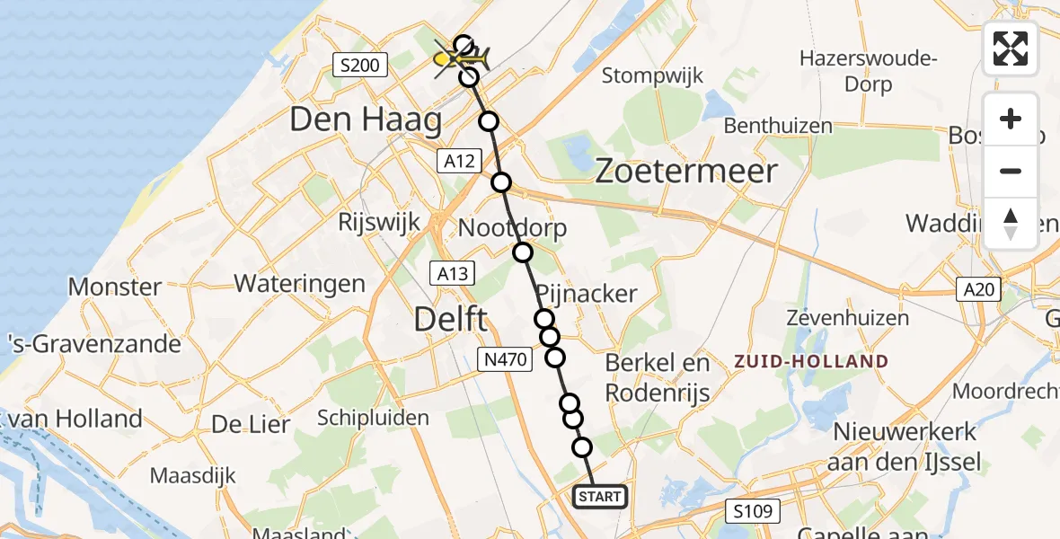 Routekaart van de vlucht: Lifeliner 2 naar Wassenaar