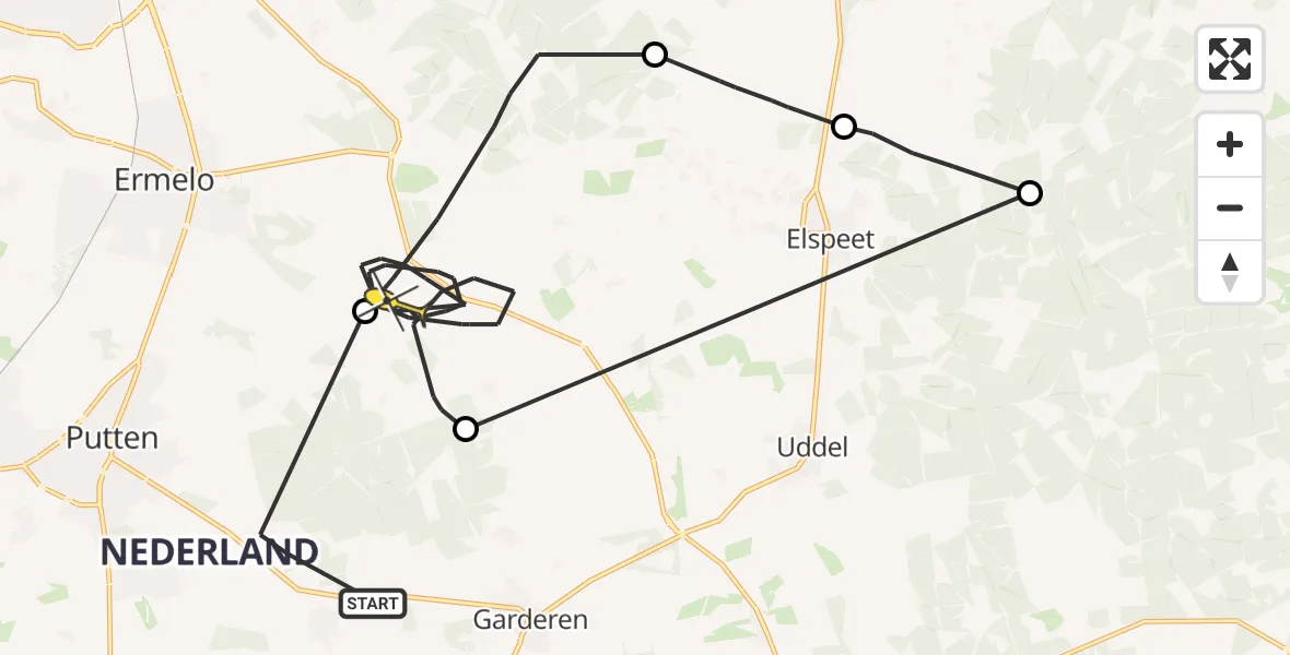 Routekaart van de vlucht: Politieheli naar Ermelo