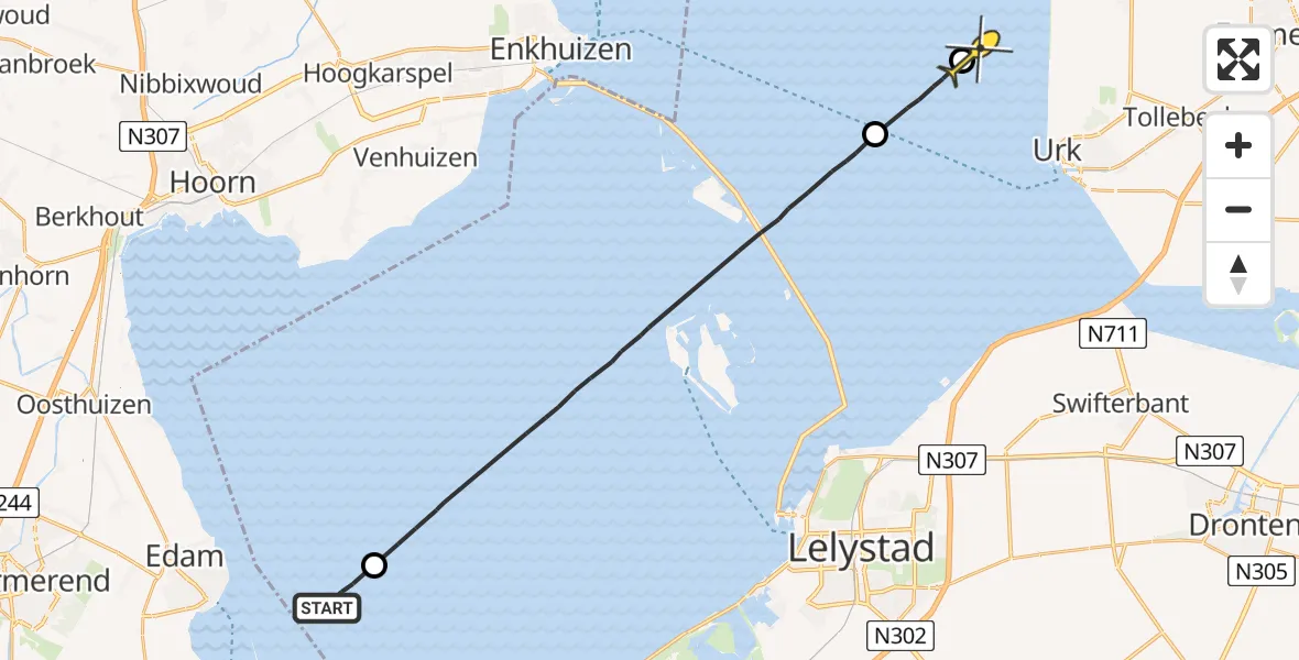 Routekaart van de vlucht: Politieheli naar Tollebeek