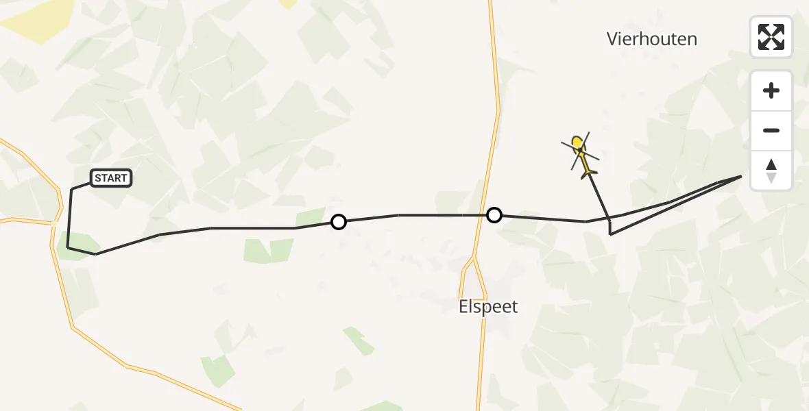 Routekaart van de vlucht: Politiehelikopter naar Vierhouten