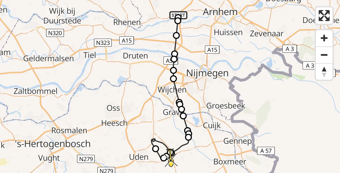 Routekaart van de vlucht: Politiehelikopter naar Odiliapeel