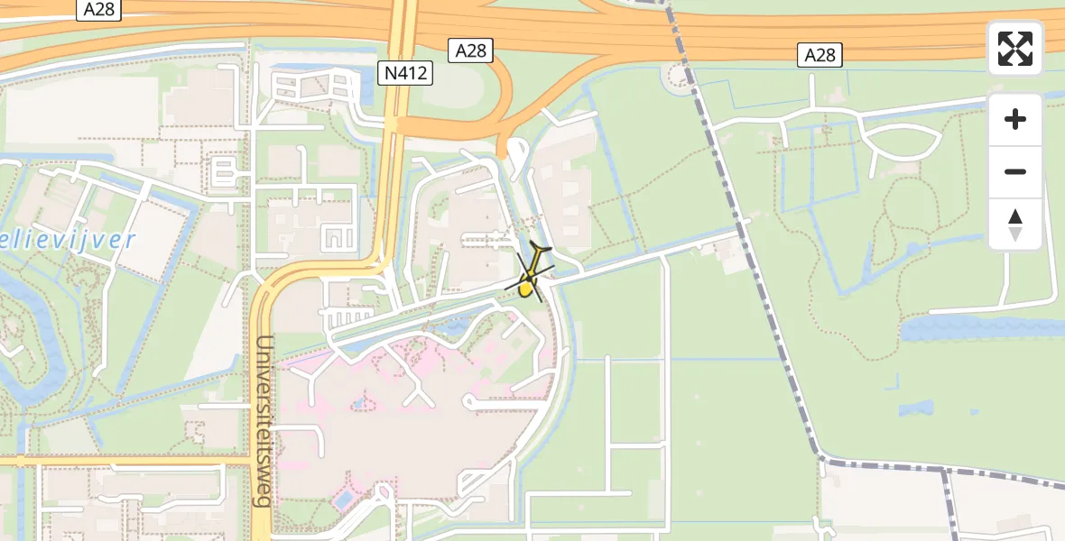 Vluchtroute Politiehelikopter van Universitair Medisch Centrum Utrecht naar Universitair Medisch Centrum Utrecht