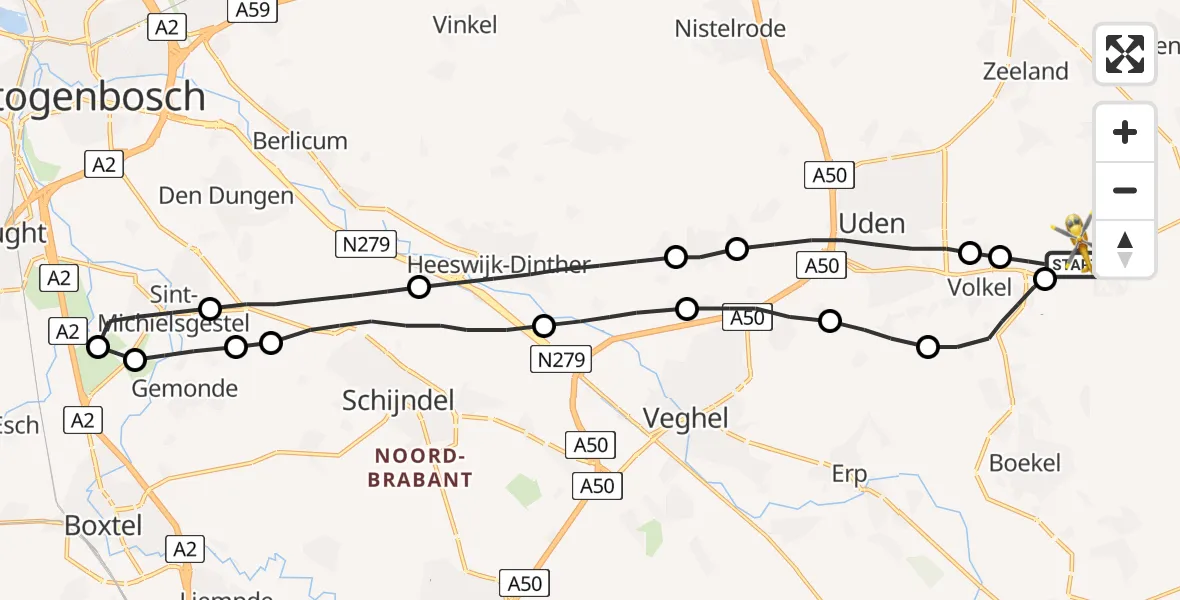 Vluchtroute Traumahelikopter Vliegbasis Volkel - Vliegbasis Volkel, 11 maart 2023, 22:58