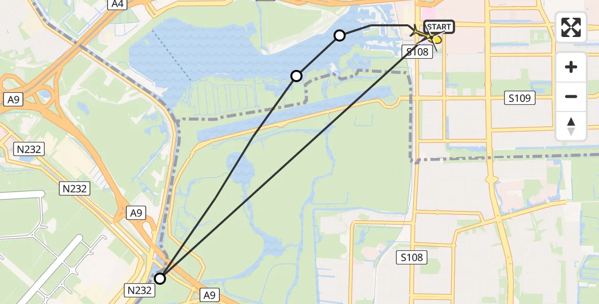 Routekaart van de vlucht: Lifeliner 1 naar VU Medisch Centrum Amsterdam