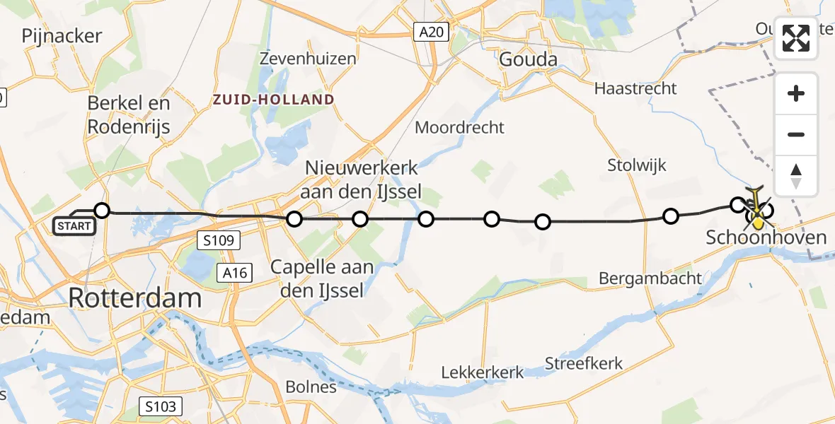 Routekaart van de vlucht: Lifeliner 2 naar Schoonhoven