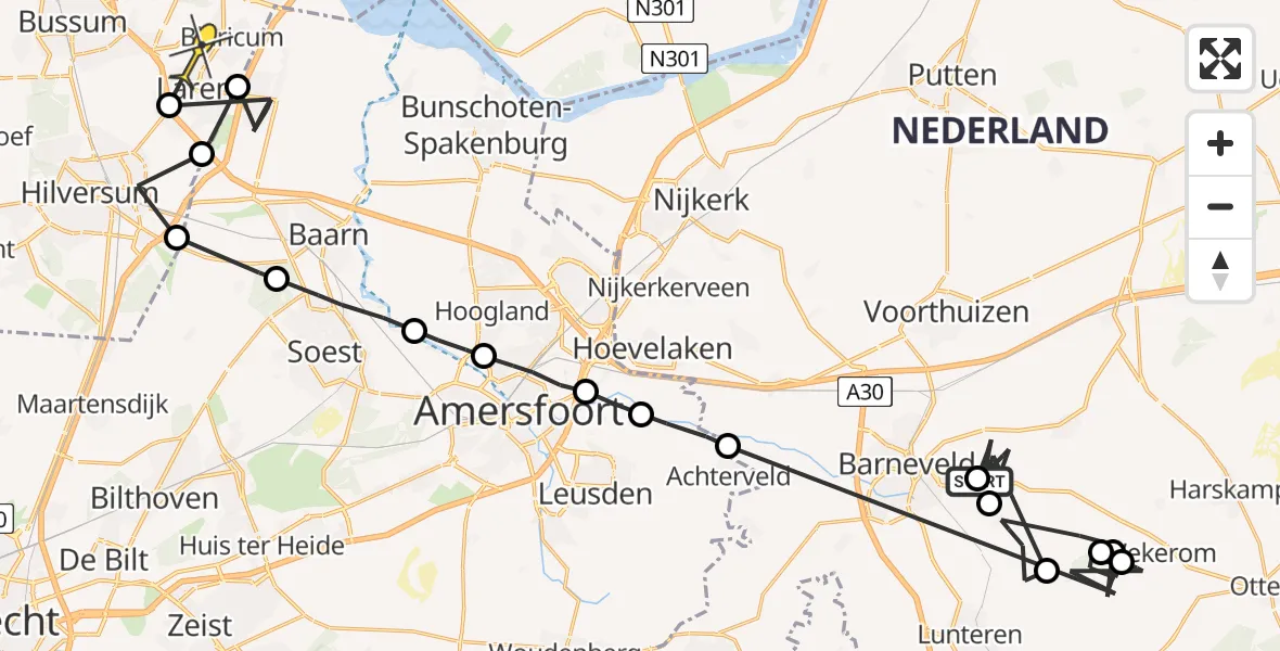 Routekaart van de vlucht: Politieheli naar Laren