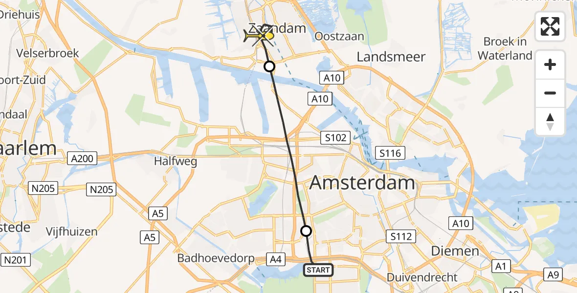 Routekaart van de vlucht: Lifeliner 1 naar Zaandam