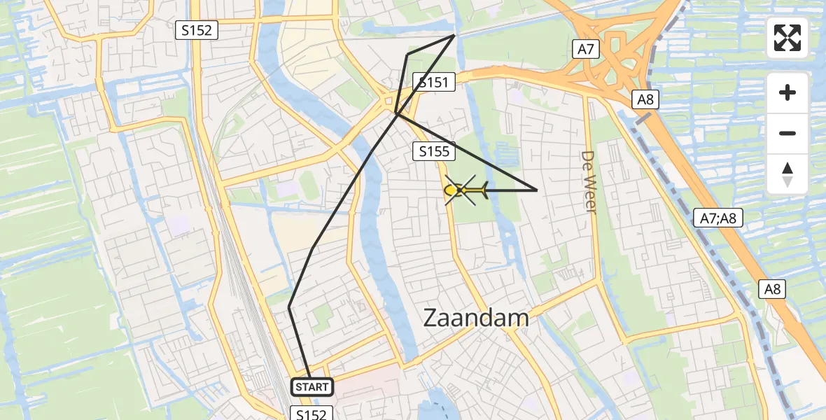 Routekaart van de vlucht: Lifeliner 1 naar Zaandam