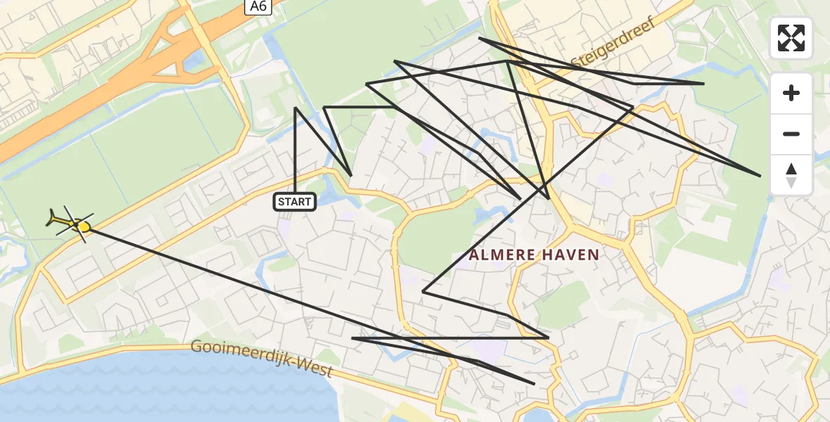 Routekaart van de vlucht: Politiehelikopter naar Almere