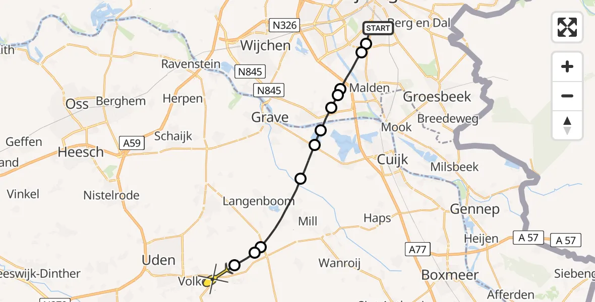 Routekaart van de vlucht: Lifeliner 3 naar Vliegbasis Volkel