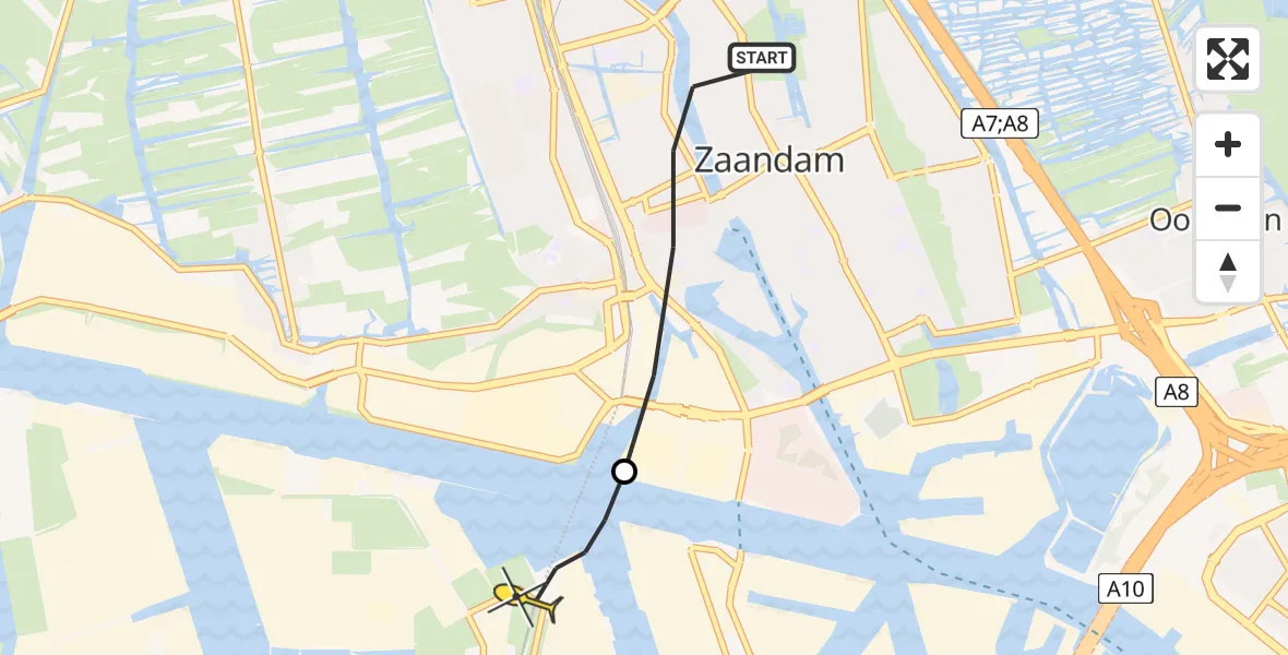 Routekaart van de vlucht: Lifeliner 1 naar Amsterdam Heliport