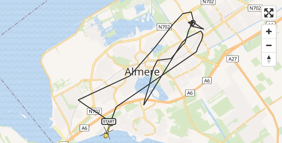 Routekaart van de vlucht: Politieheli naar Almere