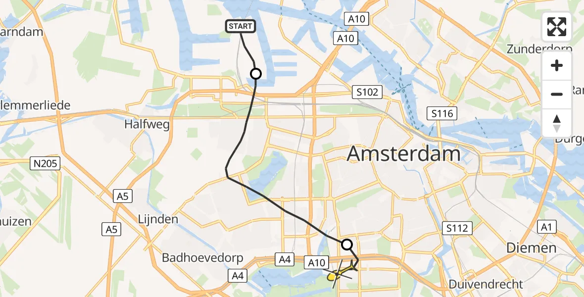 Routekaart van de vlucht: Lifeliner 1 naar VU Medisch Centrum Amsterdam