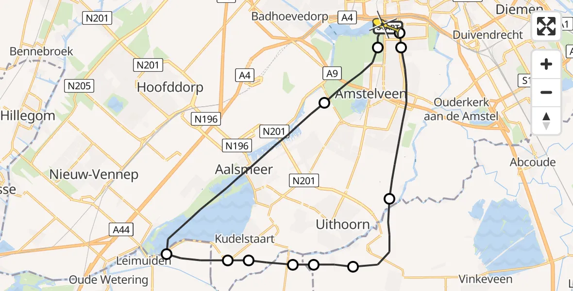 Routekaart van de vlucht: Lifeliner 1 naar VU Medisch Centrum Amsterdam