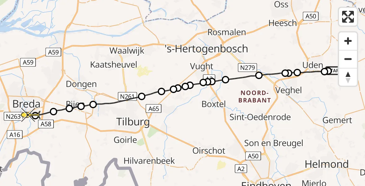 Routekaart van de vlucht: Lifeliner 3 naar Breda