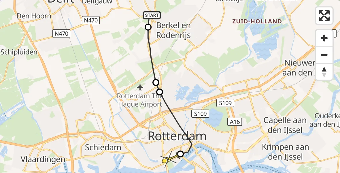 Routekaart van de vlucht: Lifeliner 2 naar Erasmus MC