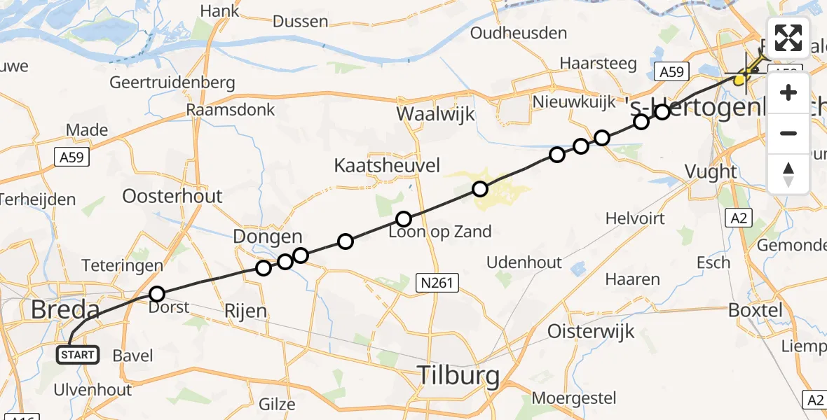 Routekaart van de vlucht: Lifeliner 3 naar 's-Hertogenbosch