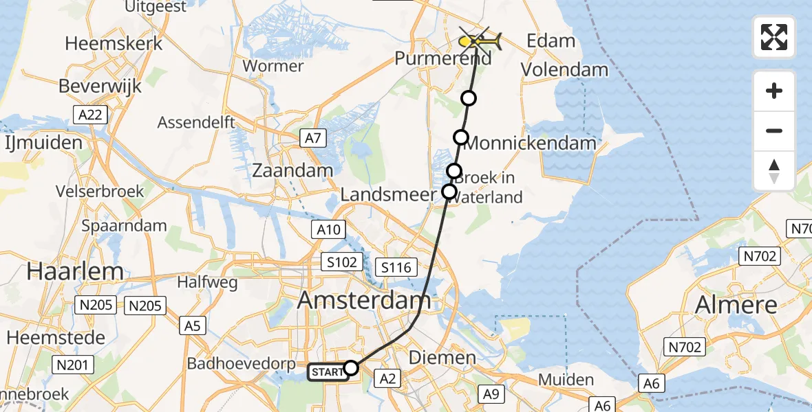 Routekaart van de vlucht: Lifeliner 1 naar Purmerend