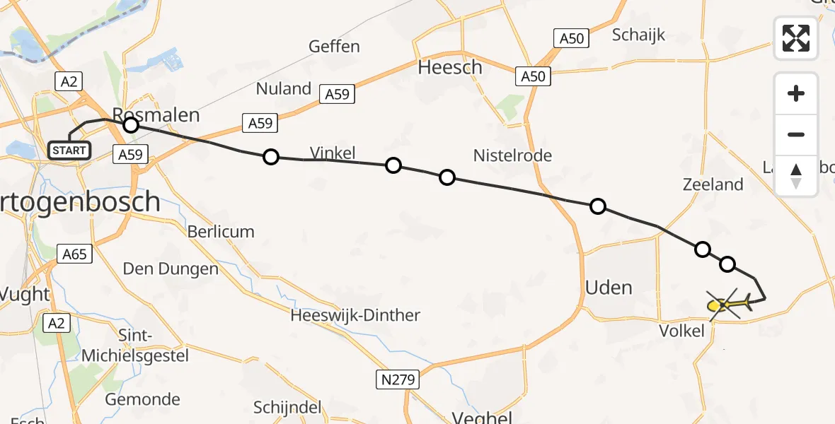 Routekaart van de vlucht: Lifeliner 3 naar Vliegbasis Volkel