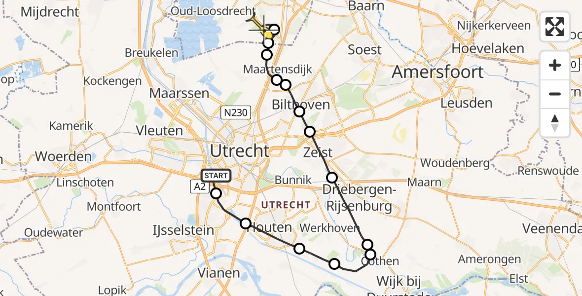 Routekaart van de vlucht: Lifeliner 1 naar Vliegveld Hilversum