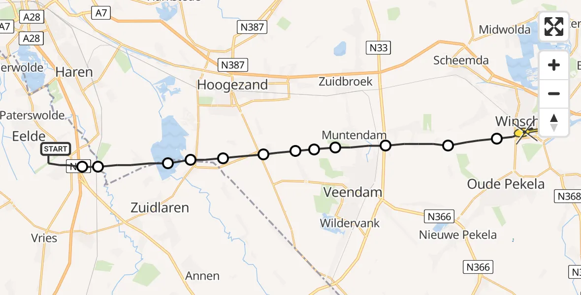 Routekaart van de vlucht: Lifeliner 4 naar Winschoten