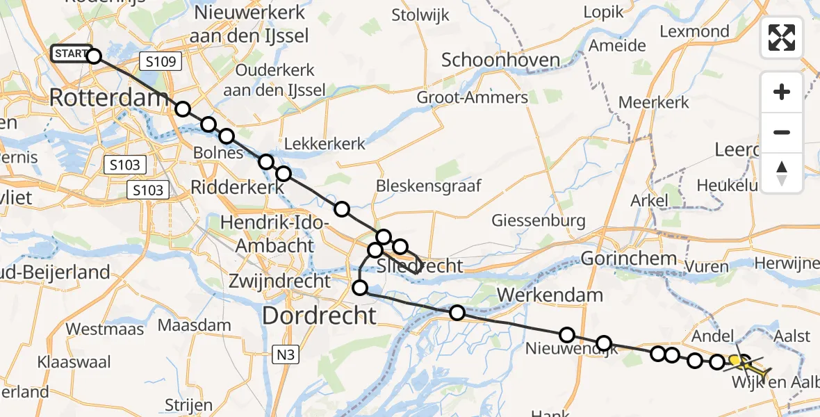 Routekaart van de vlucht: Lifeliner 2 naar Wijk en Aalburg