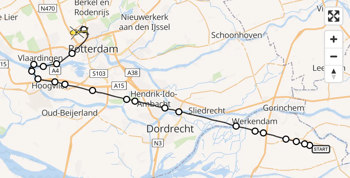 Routekaart van de vlucht: Lifeliner 2 naar Rotterdam The Hague Airport