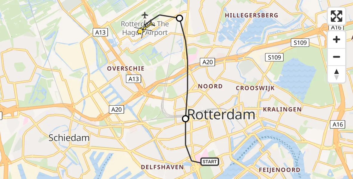 Routekaart van de vlucht: Lifeliner 3 naar Rotterdam The Hague Airport