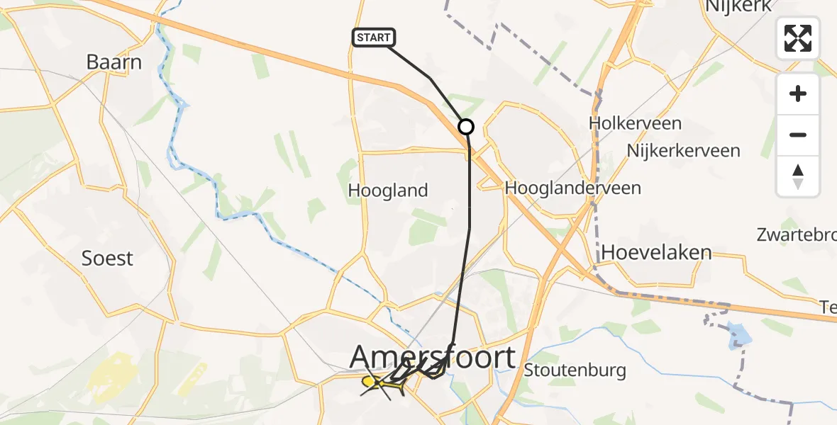 Routekaart van de vlucht: Politieheli naar Amersfoort
