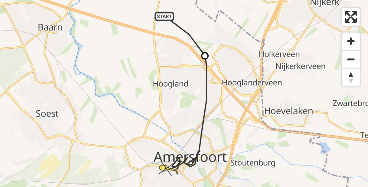 Routekaart van de vlucht: Politiehelikopter naar Amersfoort