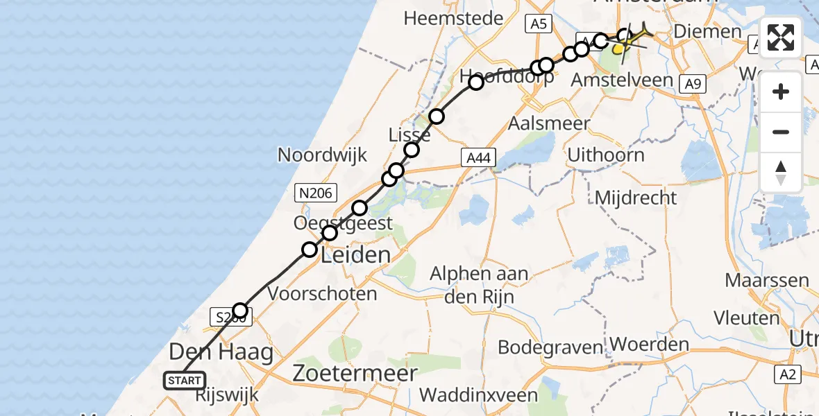 Routekaart van de vlucht: Lifeliner 1 naar VU Medisch Centrum Amsterdam