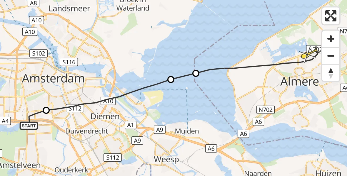 Routekaart van de vlucht: Lifeliner 1 naar Almere