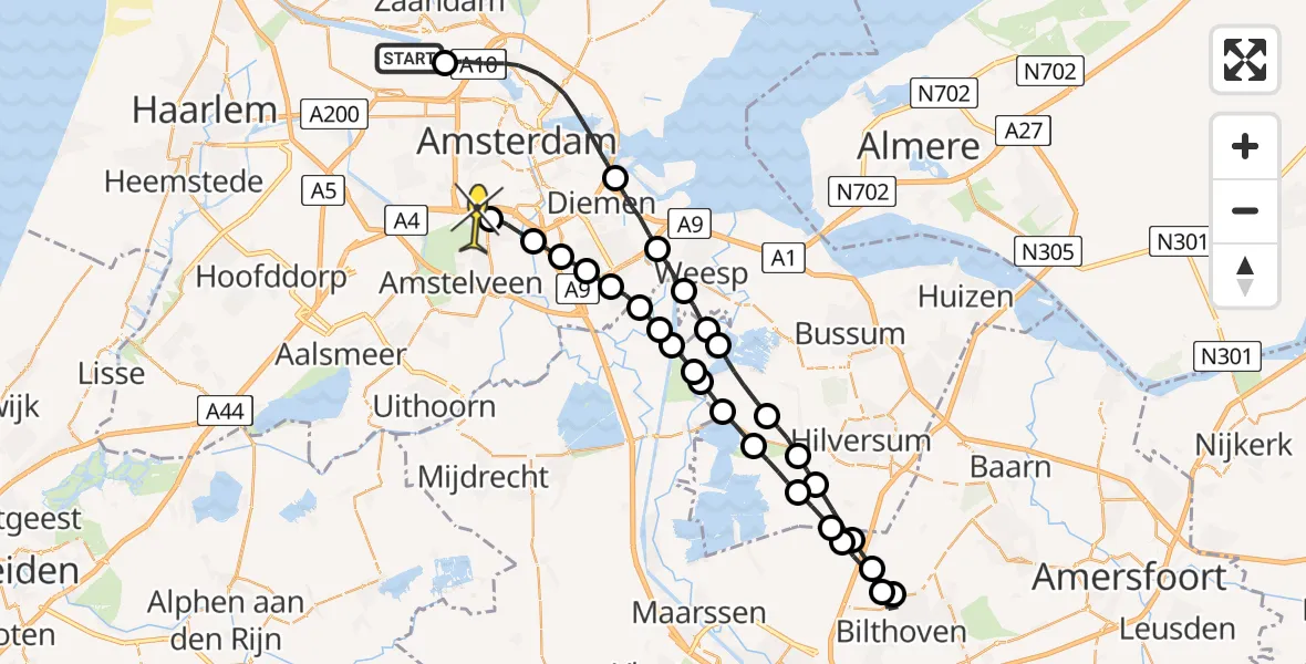 Routekaart van de vlucht: Lifeliner 1 naar VU Medisch Centrum Amsterdam