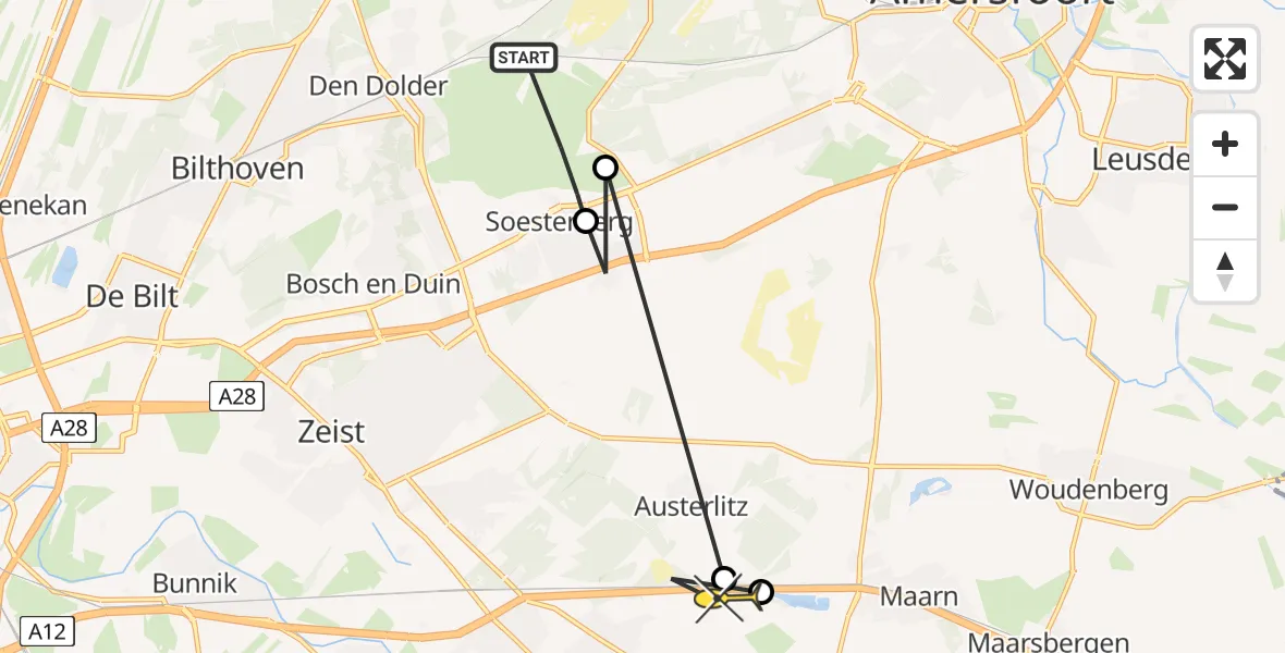 Routekaart van de vlucht: Politieheli naar Driebergen-Rijsenburg