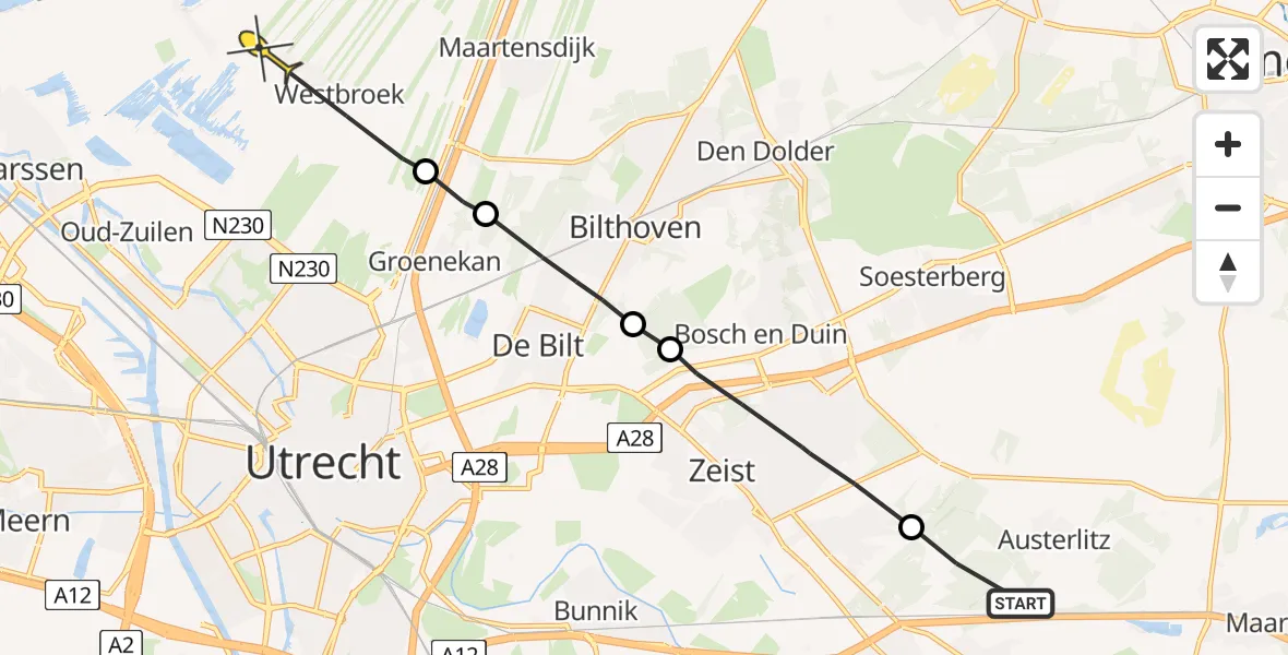 Routekaart van de vlucht: Politieheli naar Westbroek