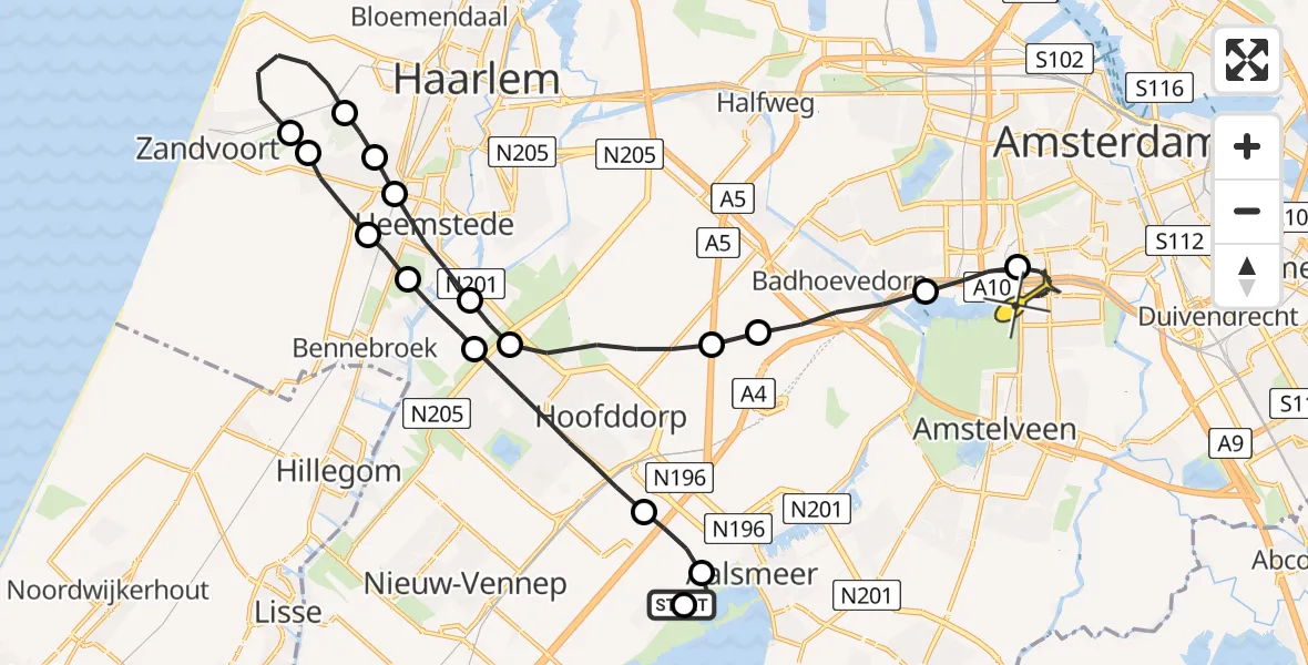 Routekaart van de vlucht: Lifeliner 1 naar VU Medisch Centrum Amsterdam