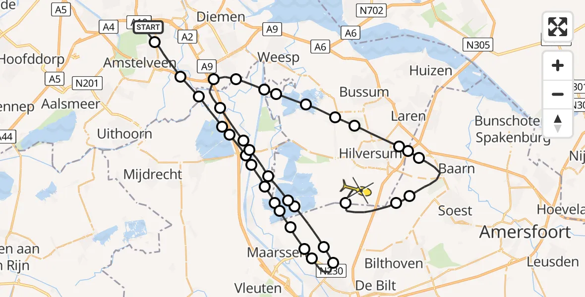 Routekaart van de vlucht: Lifeliner 1 naar Vliegveld Hilversum