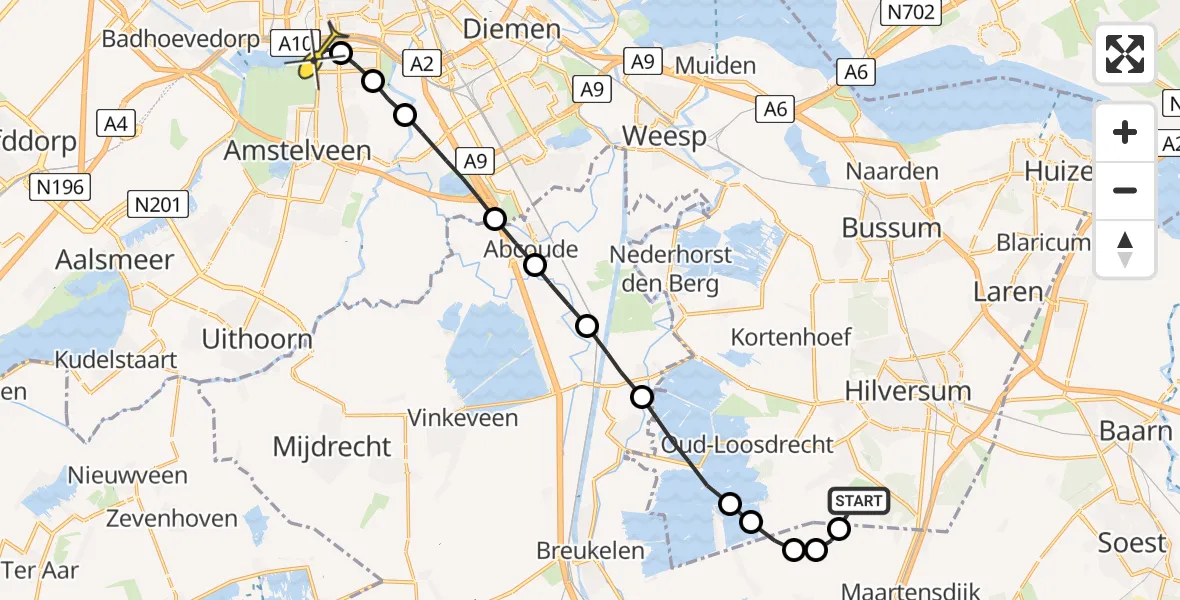 Routekaart van de vlucht: Lifeliner 1 naar VU Medisch Centrum Amsterdam