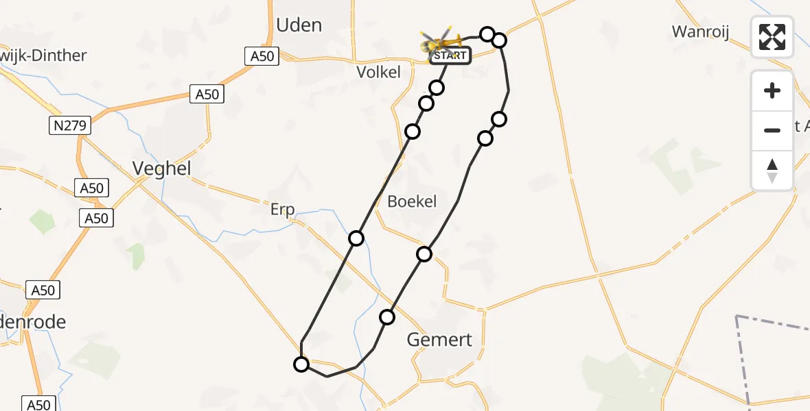 Vluchtroute Traumahelikopter Vliegbasis Volkel - Vliegbasis Volkel, 12 maart 2023, 23:27