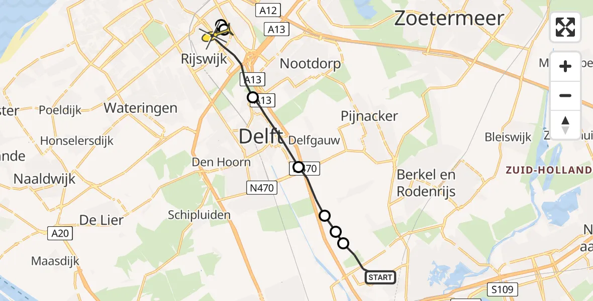 Routekaart van de vlucht: Lifeliner 2 naar Rijswijk