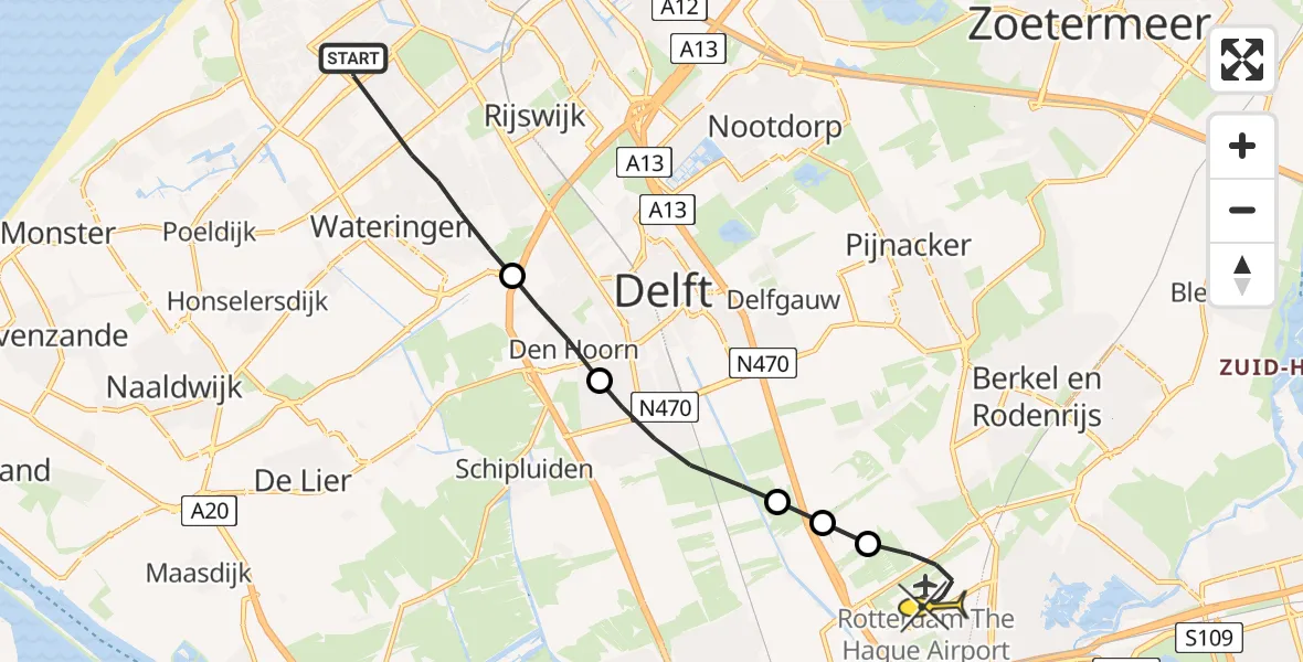 Routekaart van de vlucht: Lifeliner 2 naar Rotterdam The Hague Airport