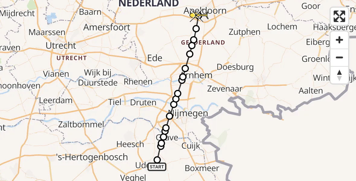 Routekaart van de vlucht: Lifeliner 3 naar Apeldoorn