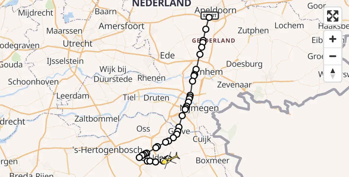 Routekaart van de vlucht: Lifeliner 3 naar Vliegbasis Volkel