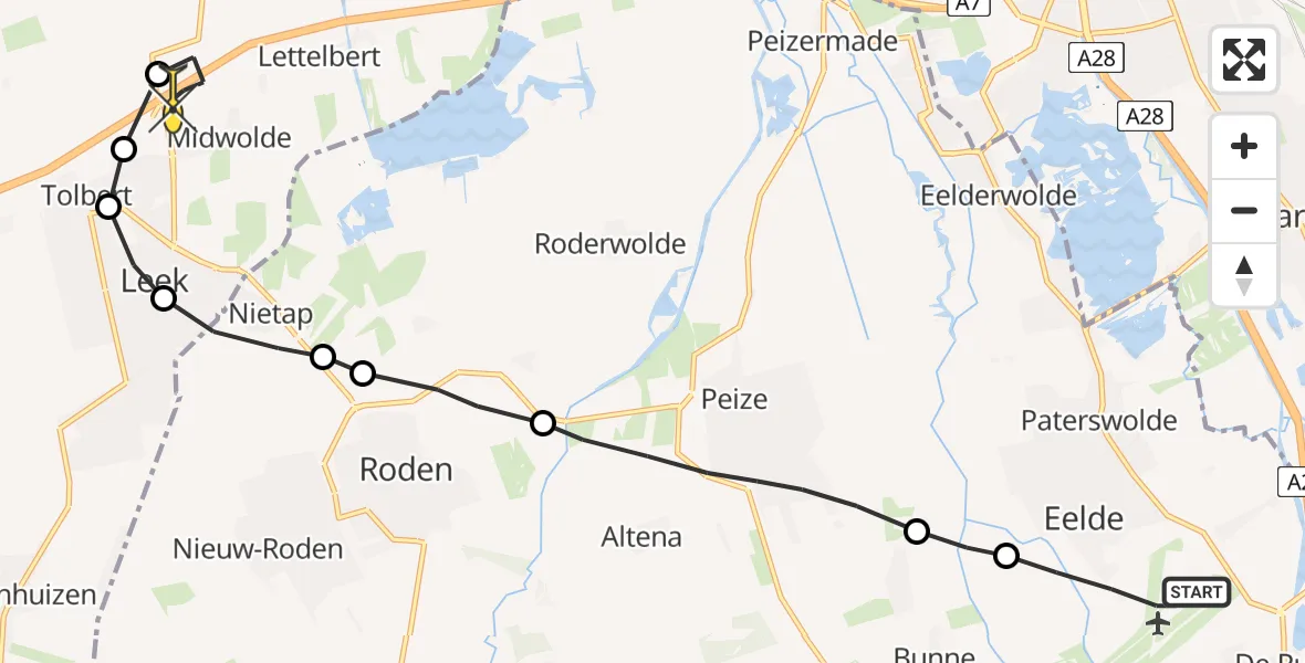 Routekaart van de vlucht: Lifeliner 4 naar Midwolde