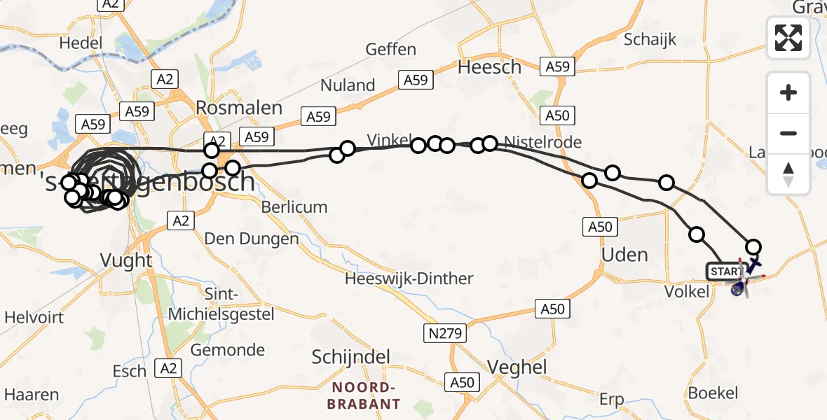 Vluchtroute Politiehelikopter Vliegbasis Volkel - Vliegbasis Volkel, 13 maart 2023, 09:12