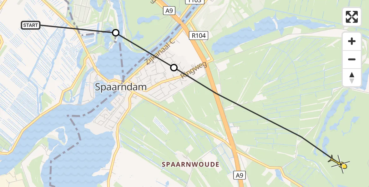 Routekaart van de vlucht: Politiehelikopter naar Halfweg