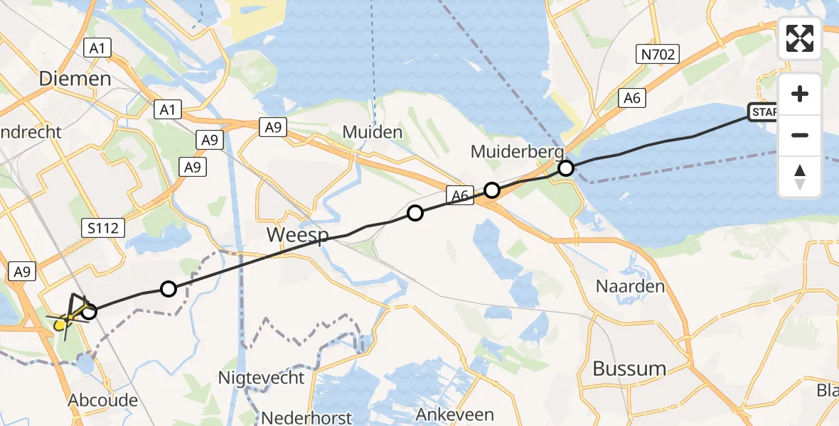 Routekaart van de vlucht: Lifeliner 1 naar Academisch Medisch Centrum (AMC)