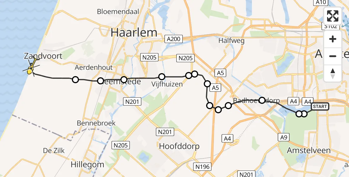 Routekaart van de vlucht: Lifeliner 1 naar Zandvoort